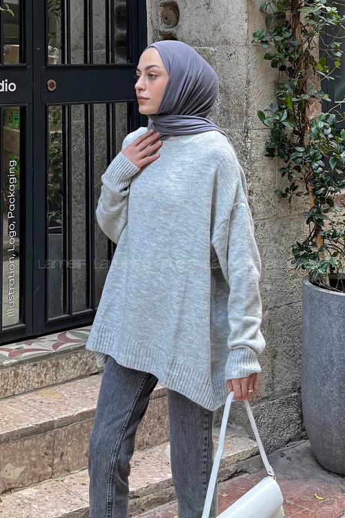 Lamelif Salaş Dokulu Kazak Gri