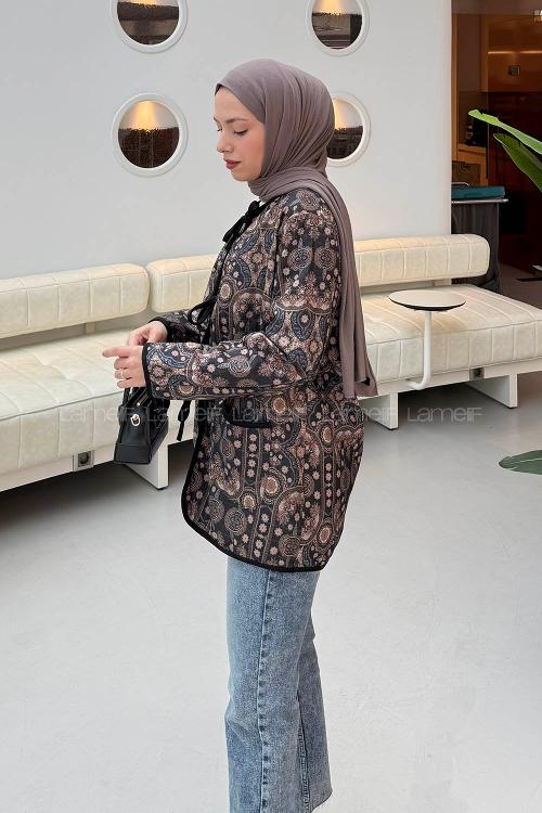 Black V Neck Long Arm Polyester Cardigan