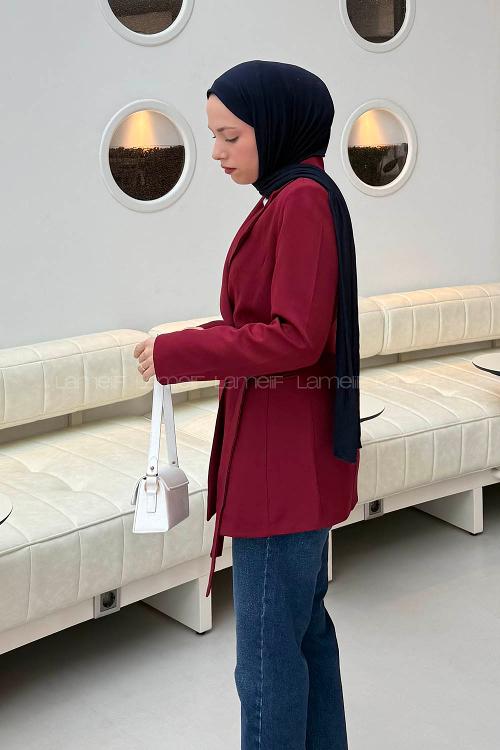 Lamelif Bağlama Detaylı Ceket Bordo
