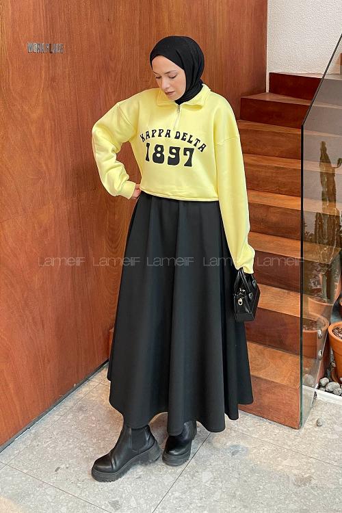 Lamelif Kappa Delta Baskılı Sweatshirt Sarı