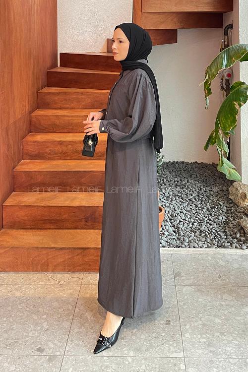 Lamelif Üst Ceket Jile Tesettür Takım Antrasit