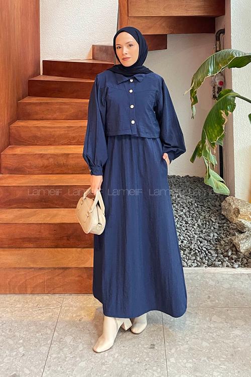 Lamelif Üst Ceket Jile Tesettür Takım Lacivert