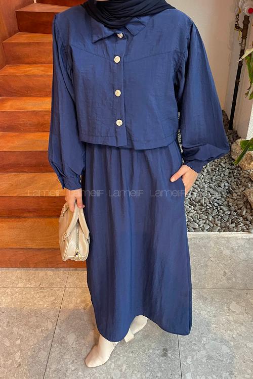 Lamelif Üst Ceket Jile Tesettür Takım Lacivert