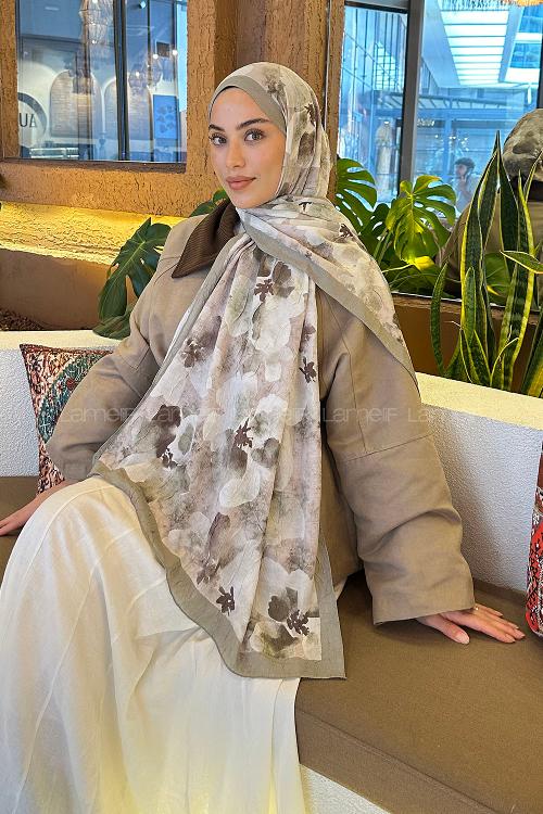 Lamelif Batik Çiçek Desen Bambu Şal Adaçayı