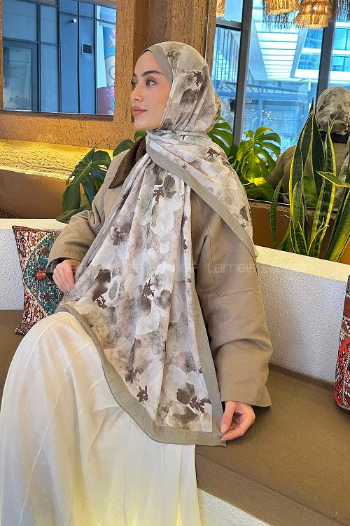 Lamelif Batik Çiçek Desen Bambu Şal Adaçayı