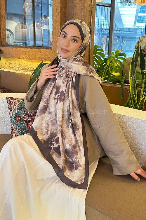 Lamelif Batik Çiçek Desen Bambu Şal Ekru