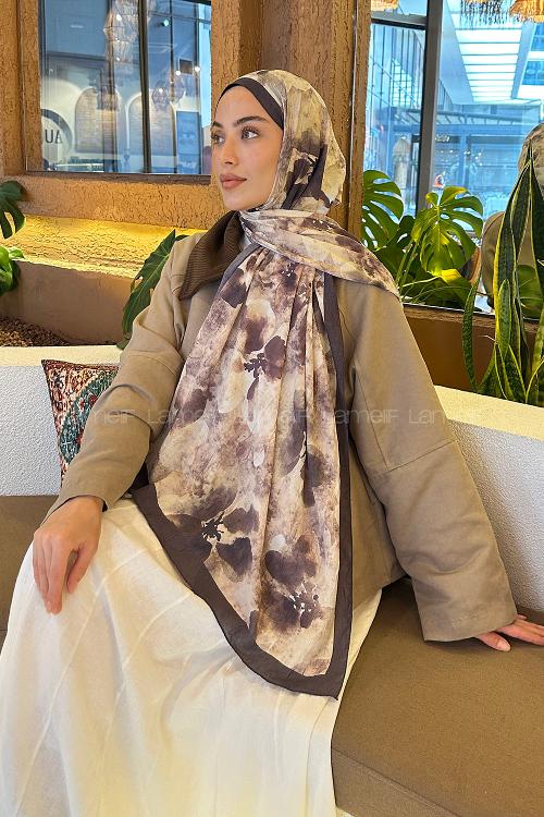 Lamelif Batik Çiçek Desen Bambu Şal Ekru
