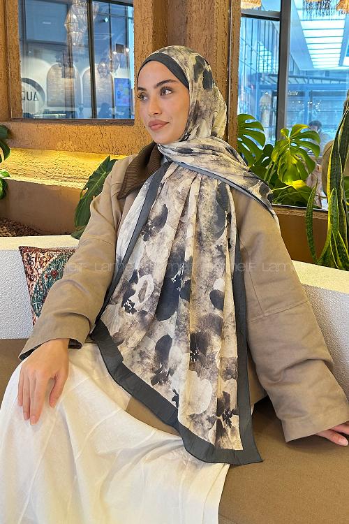 Lamelif Batik Çiçek Desen Bambu Şal Koyu Yeşil