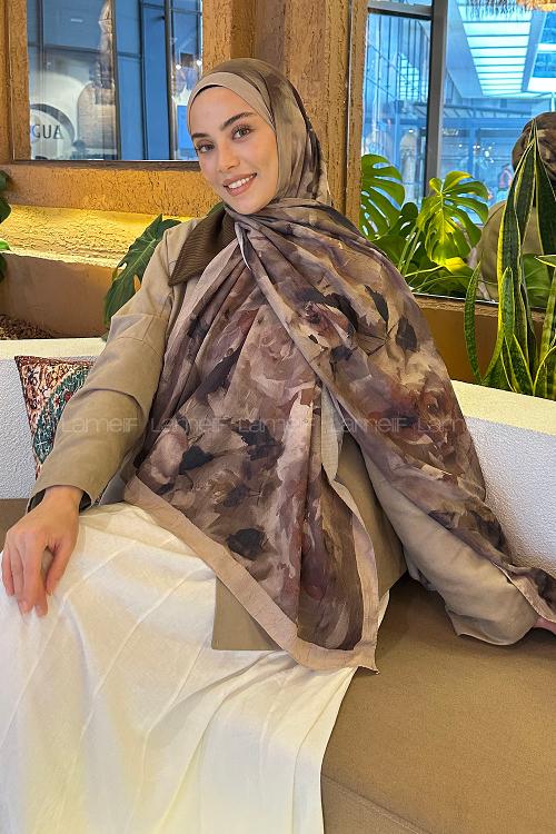 Lamelif Gül Desen Bambu Şal Asker Yeşili