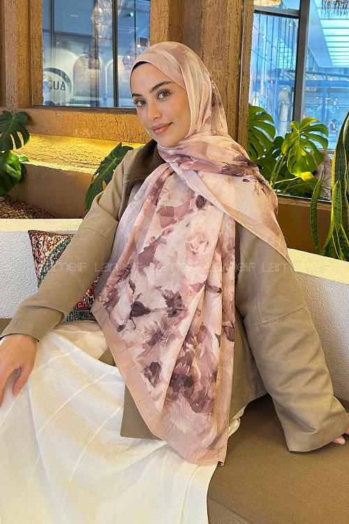 Lamelif Gül Desen Bambu Şal Bej