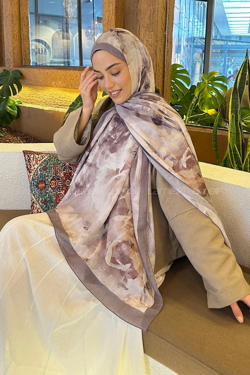 Lamelif Gül Desen Bambu Şal Gri