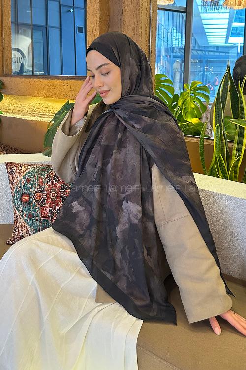 Lamelif Gül Desen Bambu Şal Koyu Yeşil