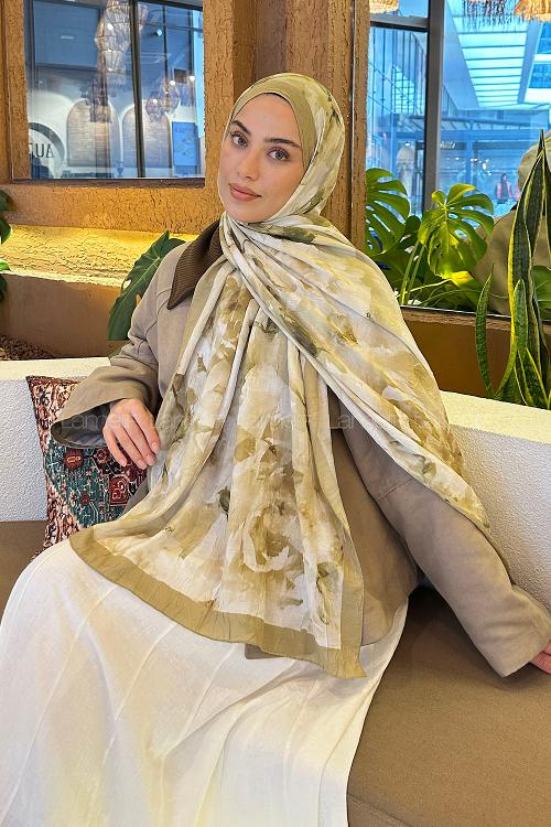 Lamelif Gül Desen Bambu Şal Mint Yeşili