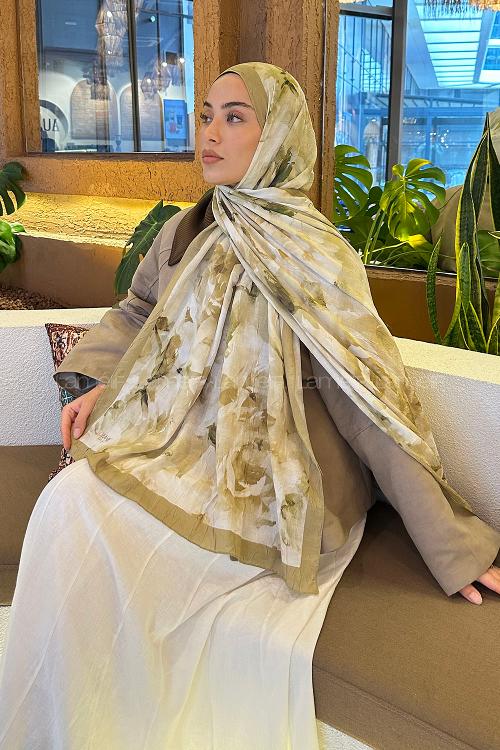 Lamelif Gül Desen Bambu Şal Mint Yeşili