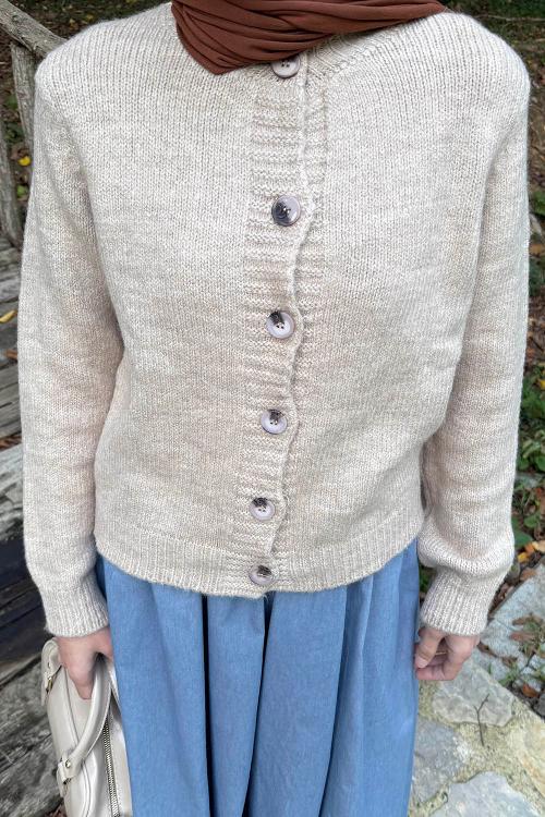 Lamelif Bisiklet Yaka Kısa Hırka Bej