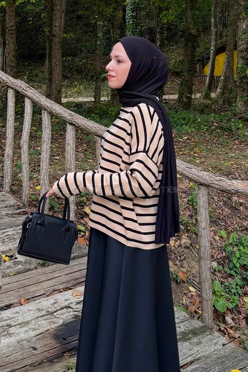 Lamelif Çizgili BalIkçı Kazak Camel