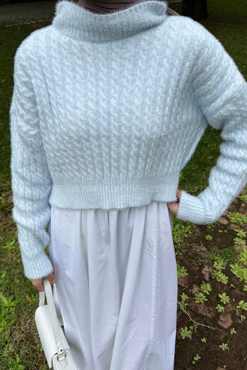 Lamelif Crop Triko Kazak Bebek Mavisi