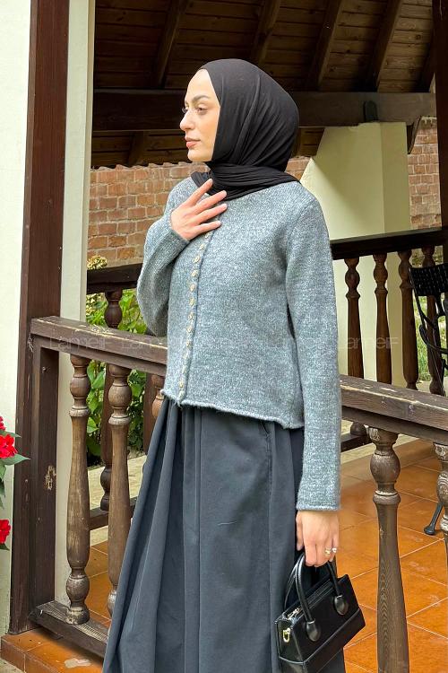 Lamelif Düğme Detaylı Hırka Antrasit