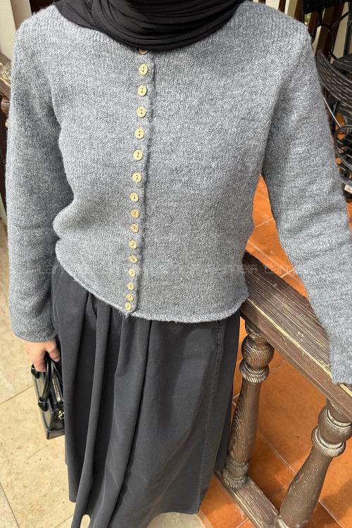 Lamelif Düğme Detaylı Hırka Antrasit