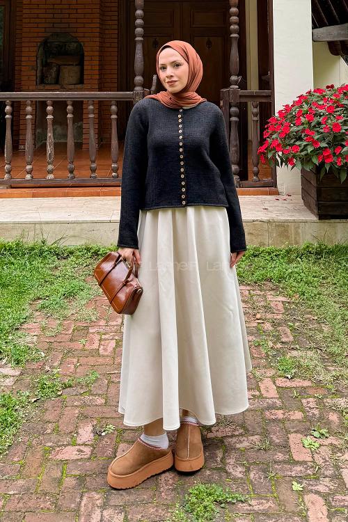 Lamelif Düğme Detaylı Hırka Siyah