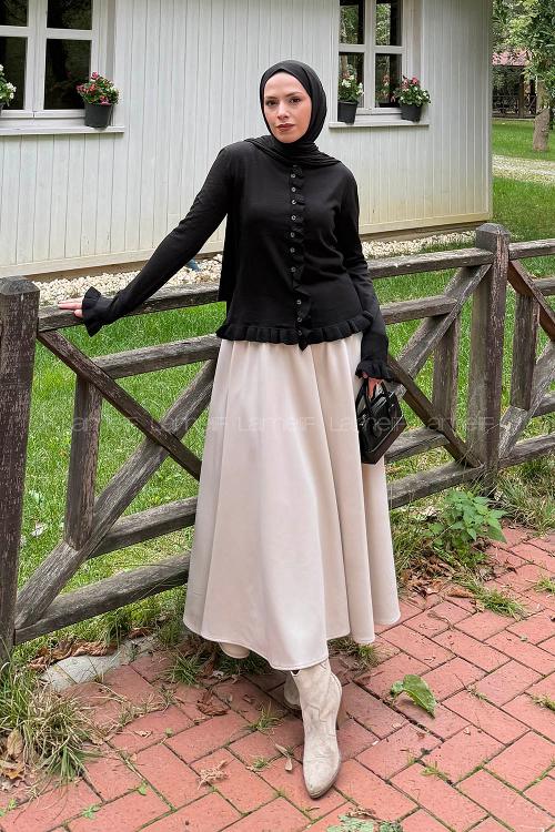 Lamelif Fırfırlı Hırka Siyah