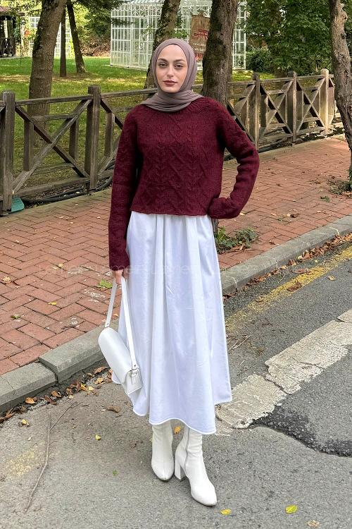 Lamelif Örgülü Kazak Bordo