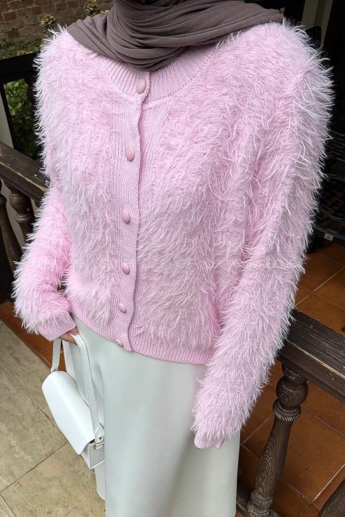 Lamelif Sakallı Hırka Pembe