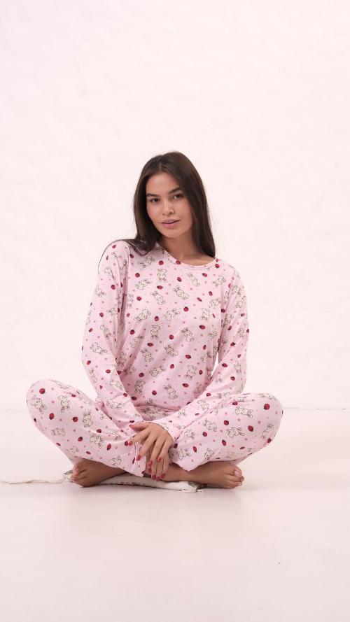 Lamelif  Tavşan Desenli Pijama Takımı Beyaz