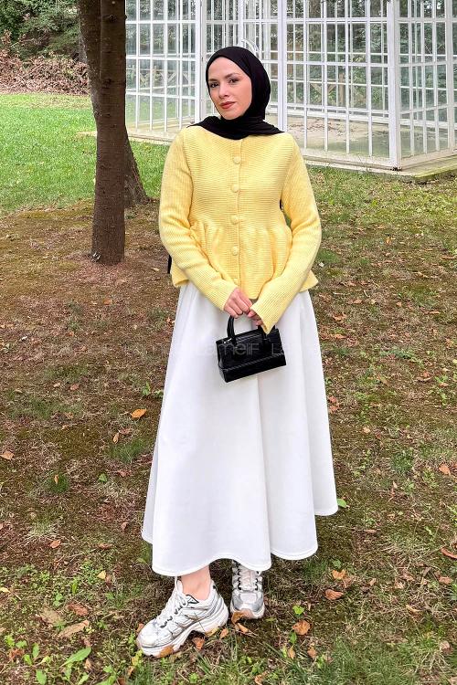 Lamelif Triko Peplum Hırka Sarı