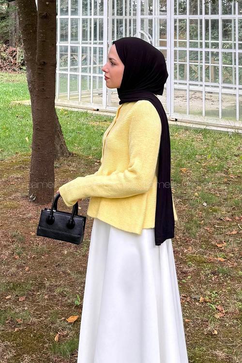 Lamelif Triko Peplum Hırka Sarı