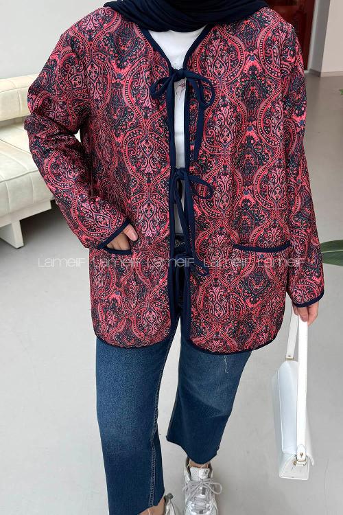 Lamelif Bağcıklı Kapitone Mont Bordo