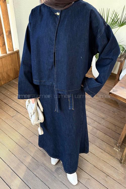 Lamelif Etekli Kot Takım Koyu Mavi