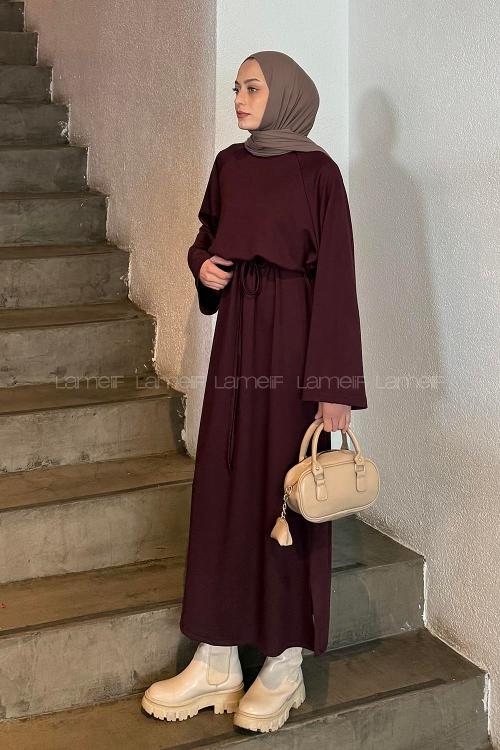 Lamelif Bağlama Detaylı Elbise Bordo