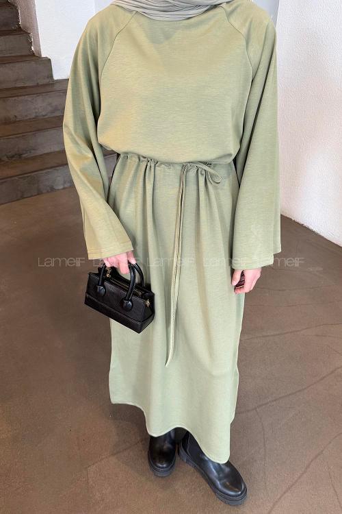 Plum Green Crew Neck Cotton Elastan Dresess