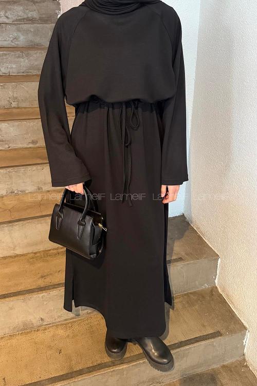 Lamelif Bağlama Detaylı Elbise Siyah