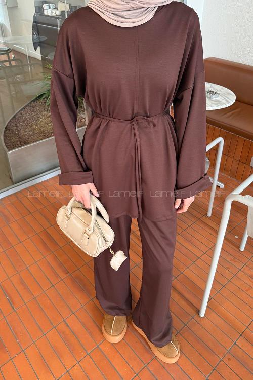 Lamelif Bağlama Detaylı Oysho Takım Acı kahve