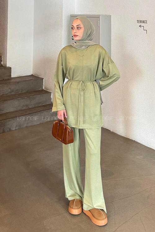 Plum Green Crew Neck Long Arm Cotton Elastan Comfortable Suit