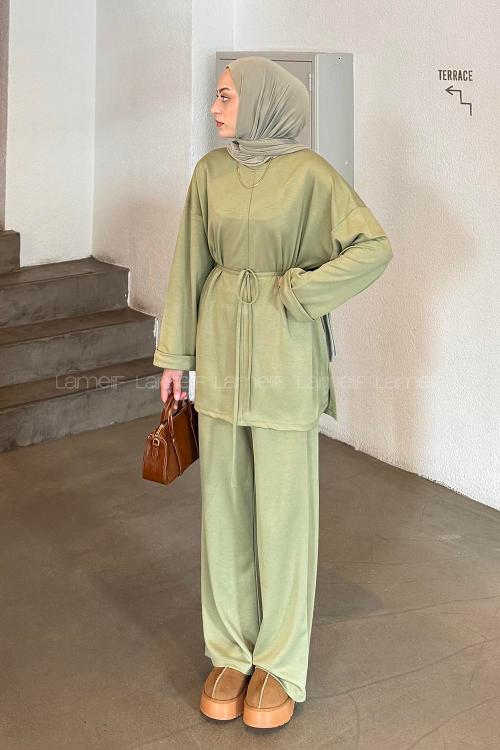 Plum Green Crew Neck Long Arm Cotton Elastan Comfortable Suit