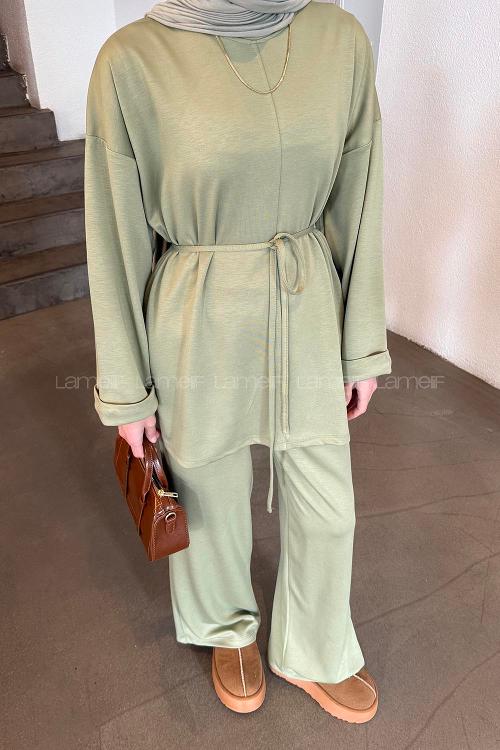 Plum Green Crew Neck Long Arm Cotton Elastan Comfortable Suit