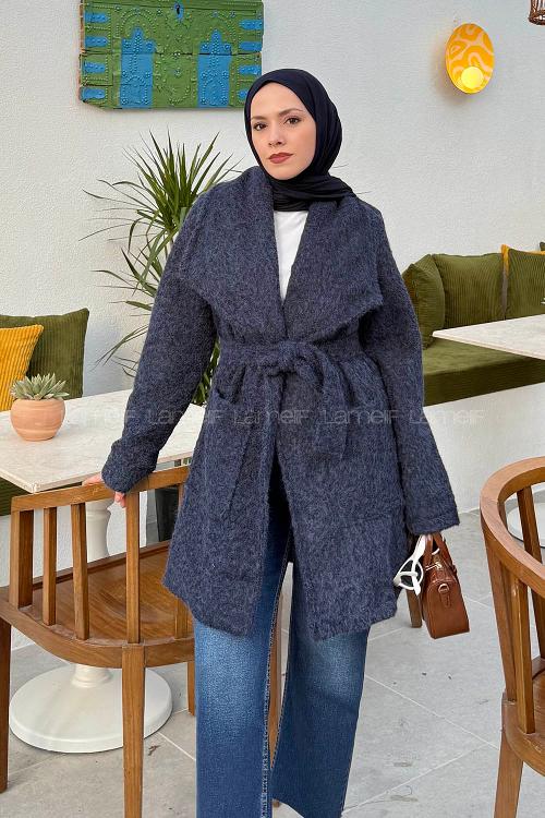 Lamelif Kuşaklı Kaban Lacivert