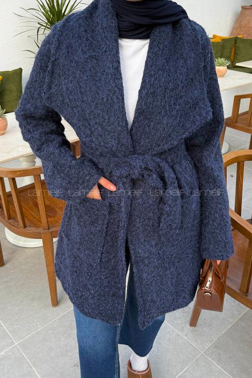 Lamelif Kuşaklı Kaban Lacivert