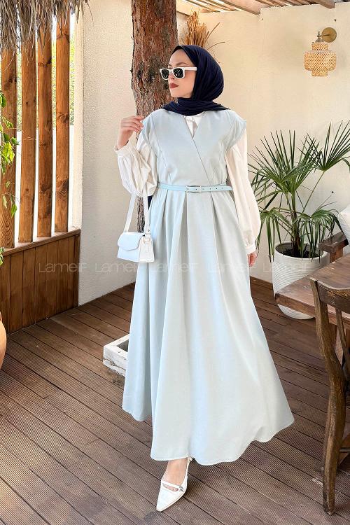 Lamelif Pile Detaylı Kemerli Jile Su Yeşili