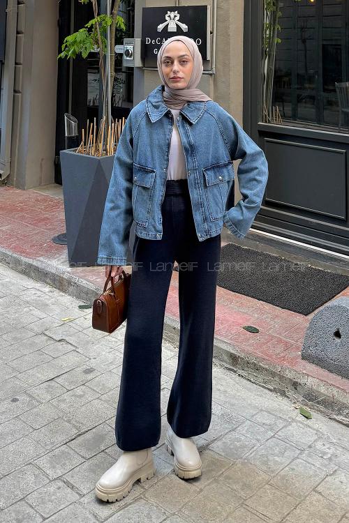 Lamelif Çıtçıtlı Denim Ceket Kot Mavisi