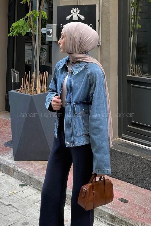 Lamelif Çıtçıtlı Denim Ceket Kot Mavisi
