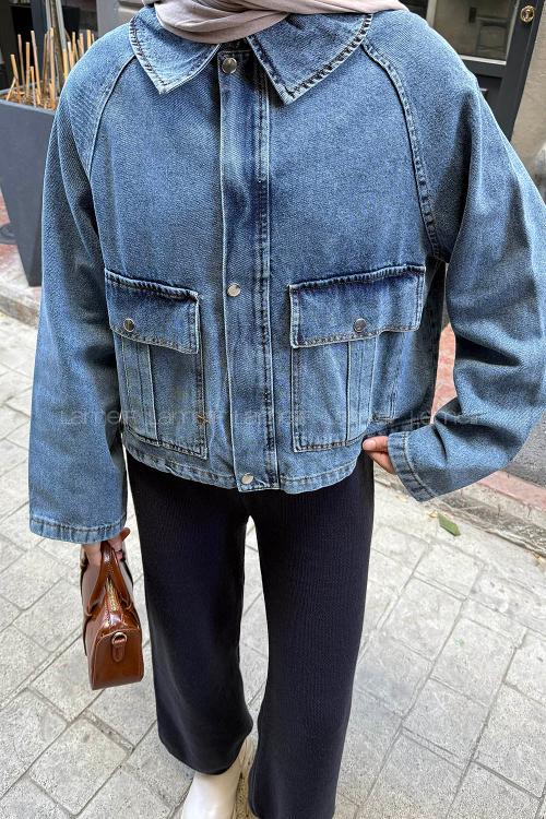 Lamelif Çıtçıtlı Denim Ceket Kot Mavisi