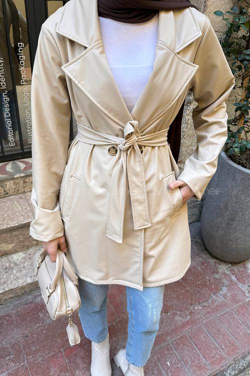 Stone Long Arm Belted Belted Skin Trench Coat