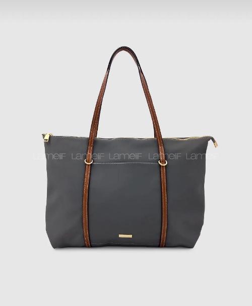 Lamelif Şeritli Shopper Kadın Omuz Çantası Gri