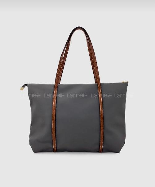 Lamelif Şeritli Shopper Kadın Omuz Çantası Gri