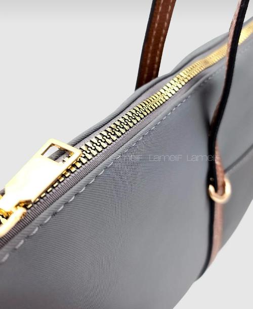 Lamelif Şeritli Shopper Kadın Omuz Çantası Gri