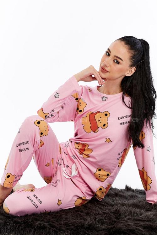 Lamelif Ayıcıklı Pijama Takımı Pembe